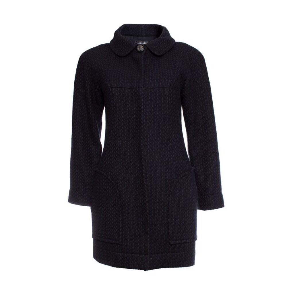 Chanel black and blue wool coat.